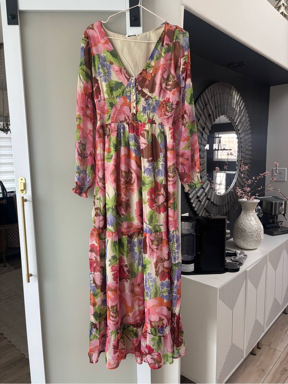 Patrons of Peace Pink Floral V-Neck Tiered Maxi Dress